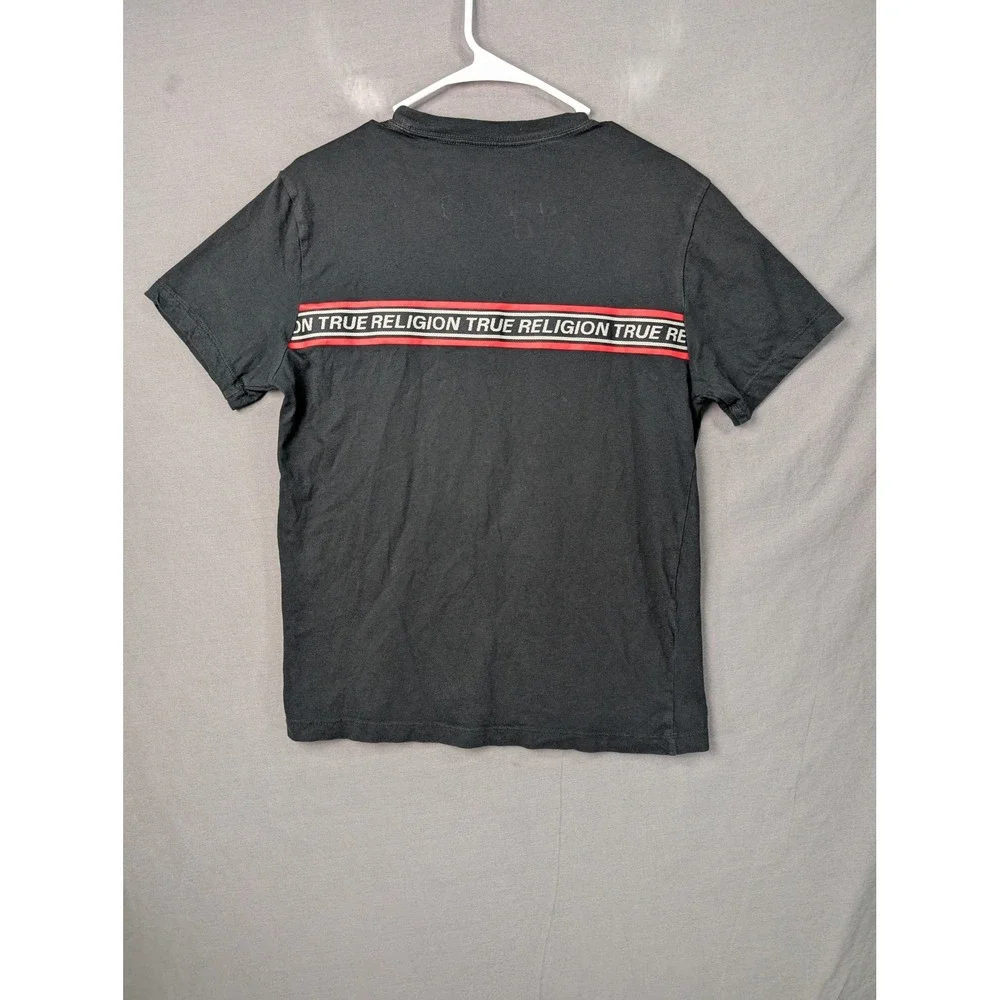 True Religion Mens Logo Tape T-Shirt Black Red White 700316 Small